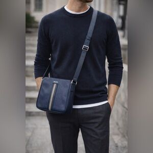 Prada Blue Men’s Leather Messenger Bag